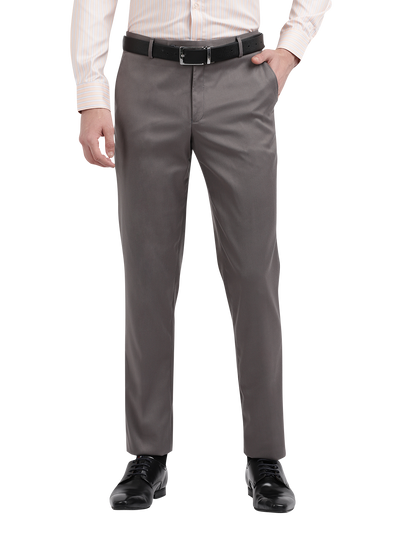 Model wearing Clarke Gable's Grey Casual Fit Trousers in a casual setting