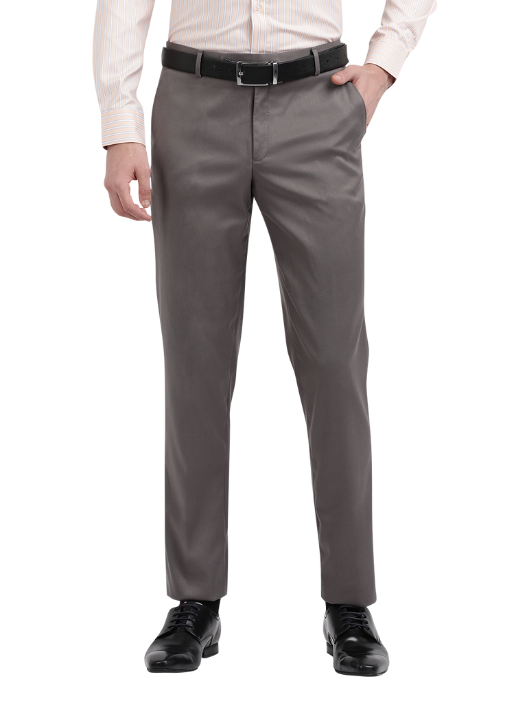 Model wearing Clarke Gable's Grey Casual Fit Trousers in a casual setting