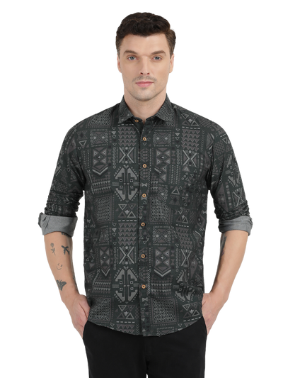 Black with Grey Printed Casual Shirt