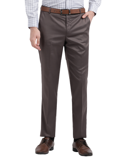 Model wearing Clarke Gable's Grey Sharp Fit Trousers in a casual setting