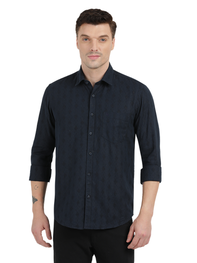 Navy Blue with Subtle Textured Pattern Casual Shirt