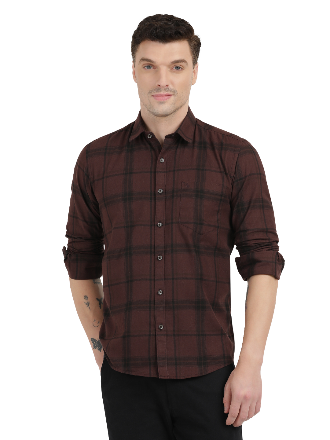 Brown with Black Checked Casual Shirt