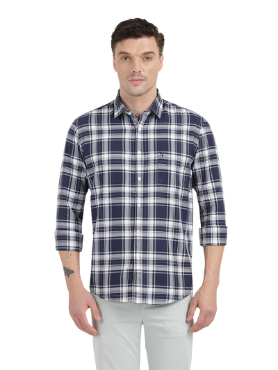 Blue with White Cheked Casual Shirt