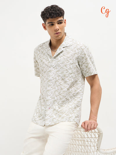 Light Beige Geometirc Printed Casual Shirt