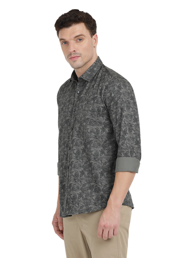 Grey with Black Printed Casual Shirt