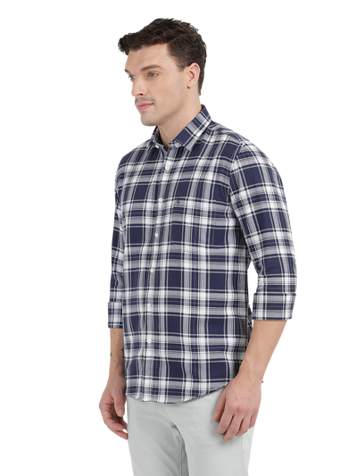 Blue with White Cheked Casual Shirt