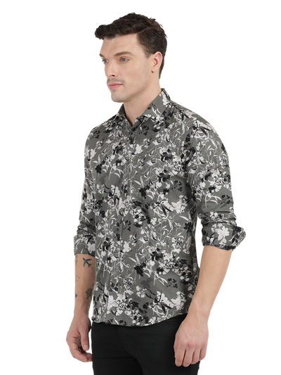 Grey with White and Black Casual Shirt