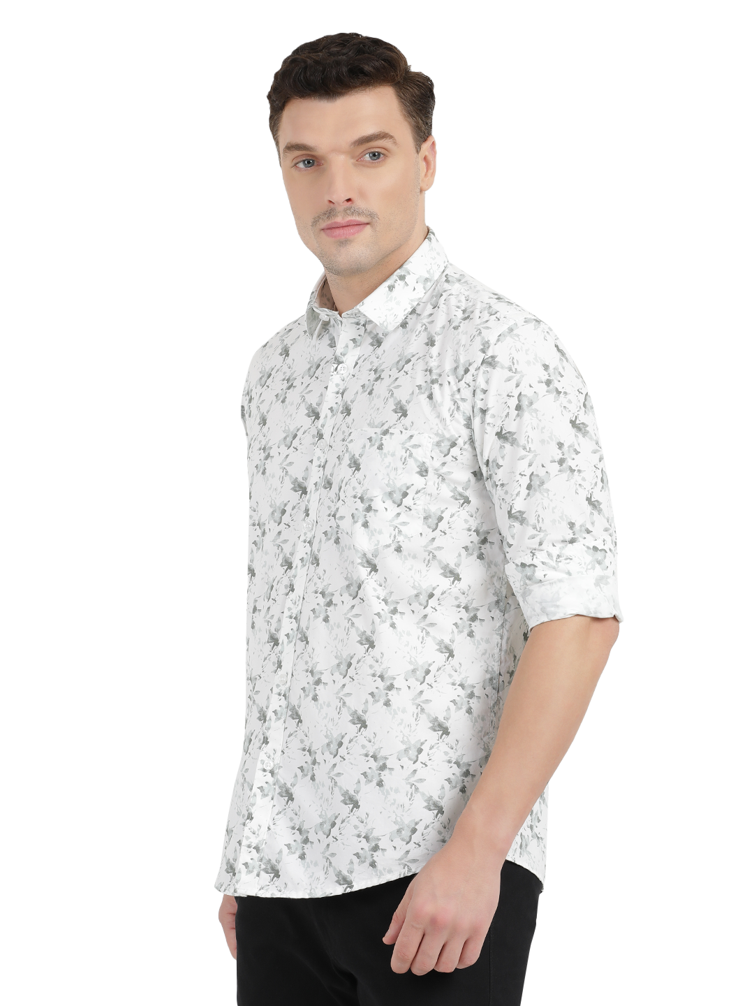 White with Grey Floral Casual Shirt