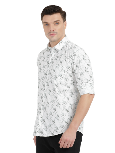 White with Grey Floral Casual Shirt