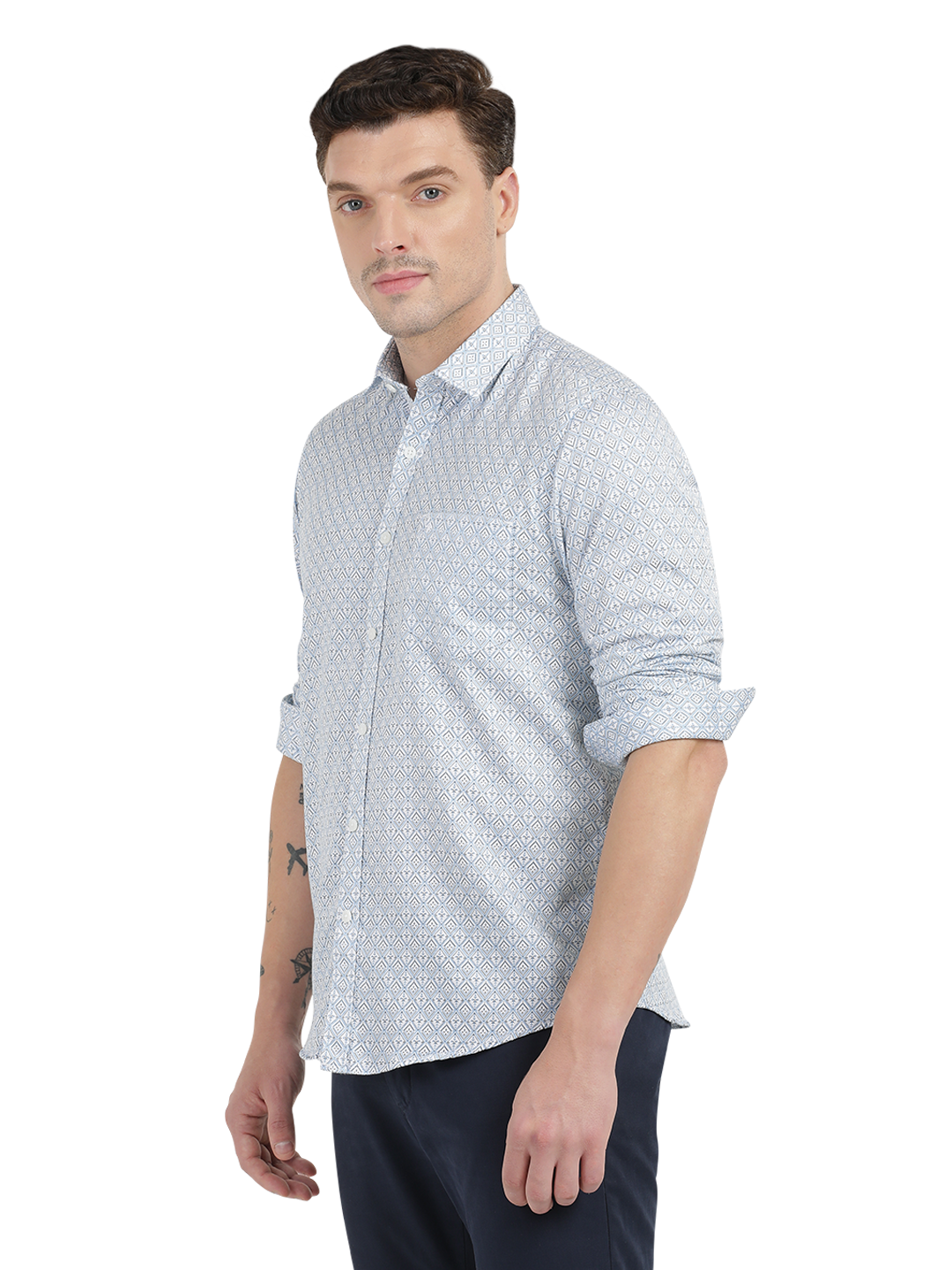 White with Blue Printed Casual Shirt