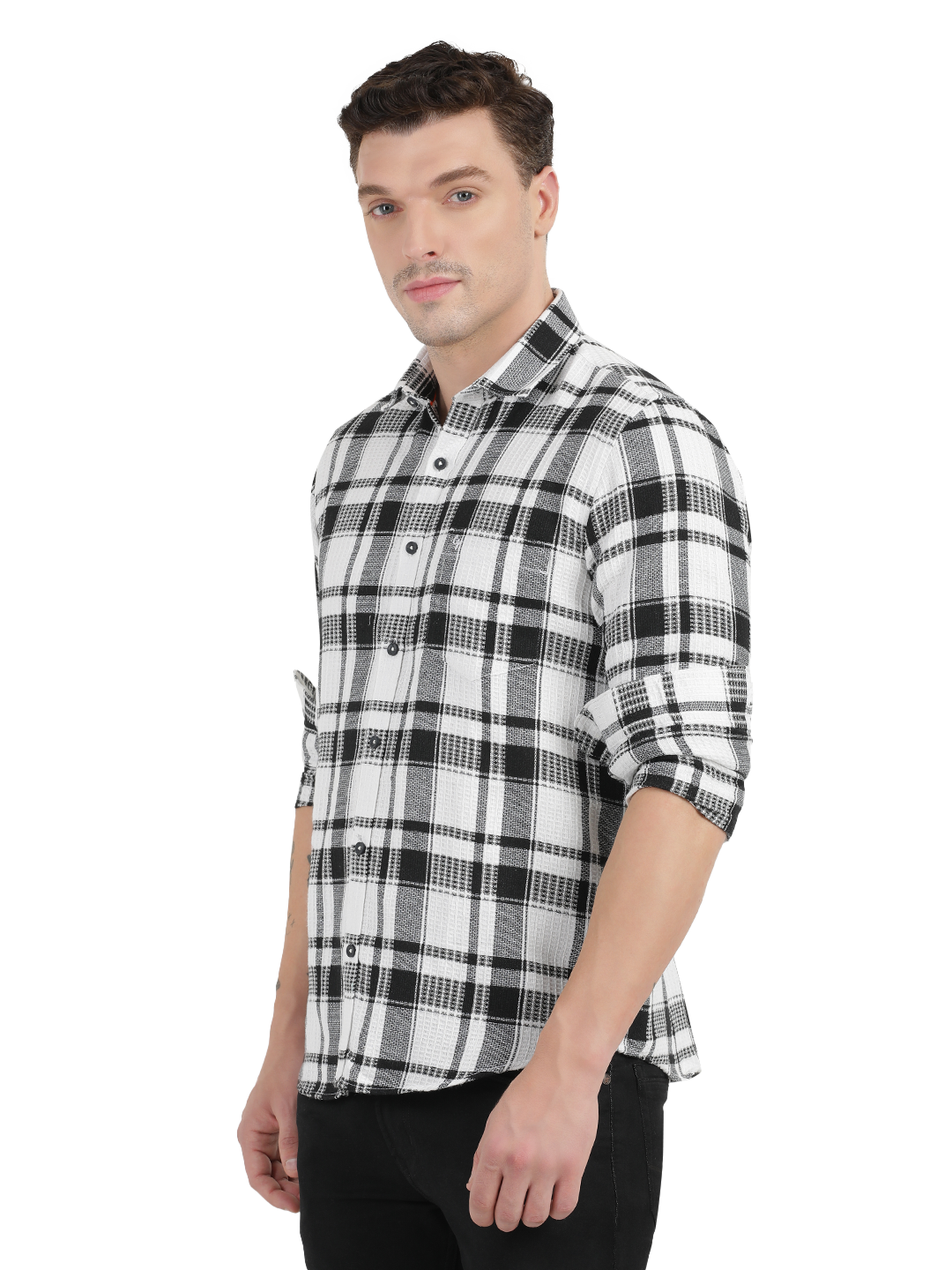 White with Black Checked Casual Shirt