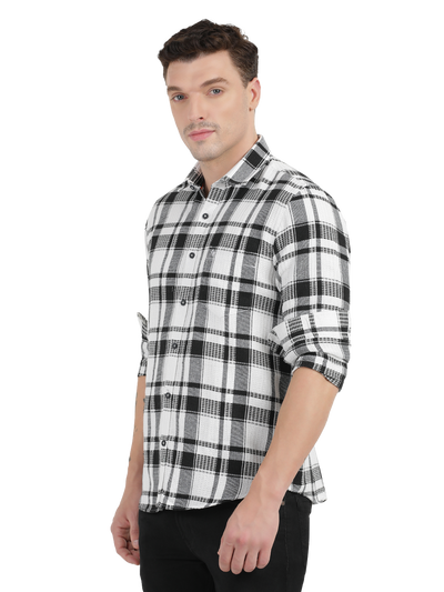 White with Black Checked Casual Shirt