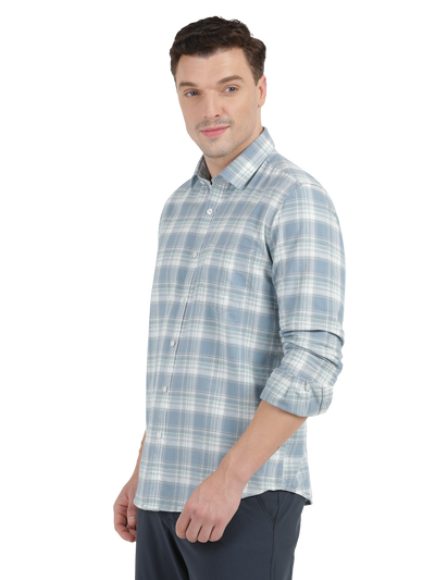 Light Blue with White Checked Casual Shirts