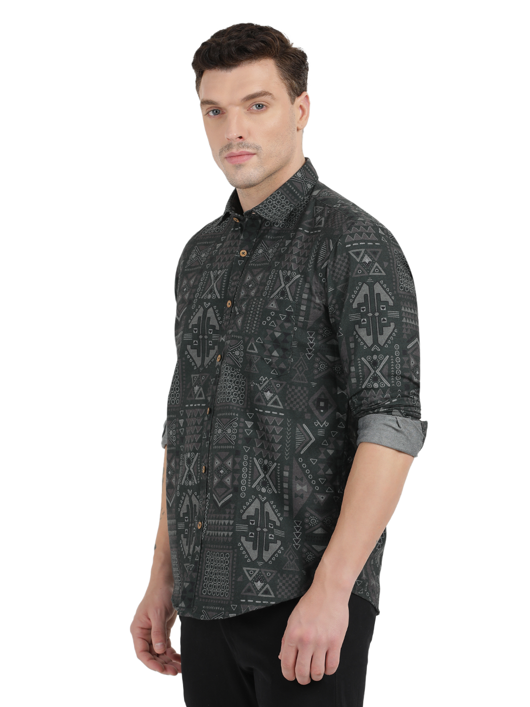 Black with Grey Printed Casual Shirt