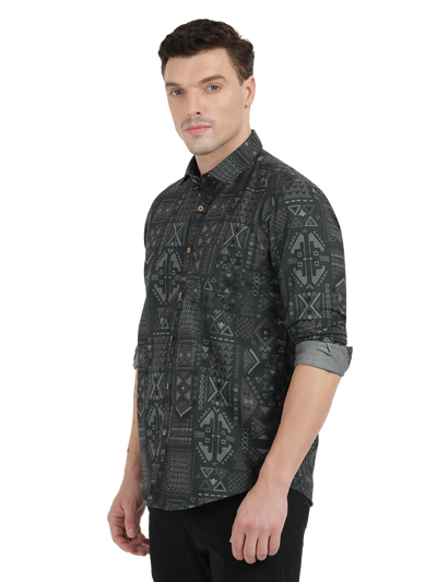 Black with Grey Printed Casual Shirt