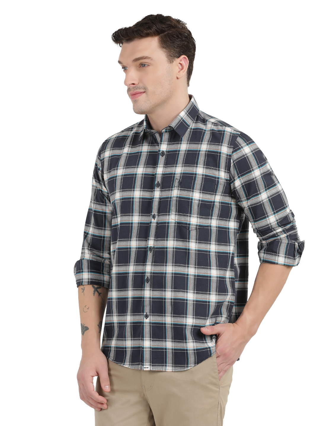 White with Grey Checked Casual Shirt