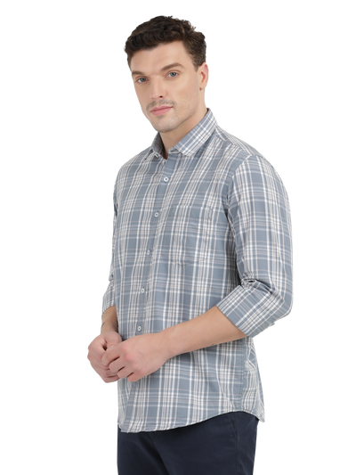 Sea Blue with White Checked Casual Shirt
