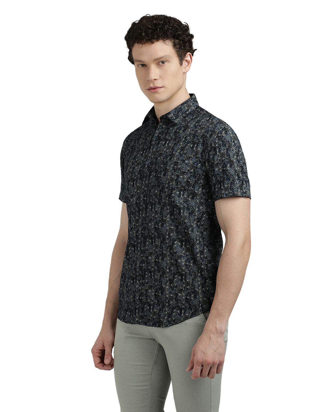 Navy Blue With Grey Printed Casual Shirt