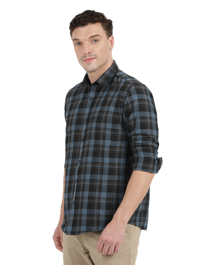Blue with Black and yellow Checked Casual Shirt