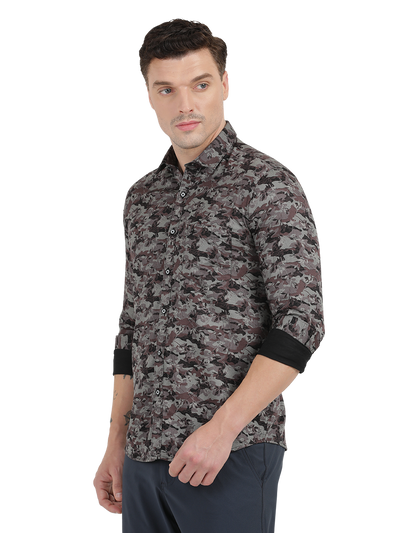 Black With Maroon and Grey Casual Shirt