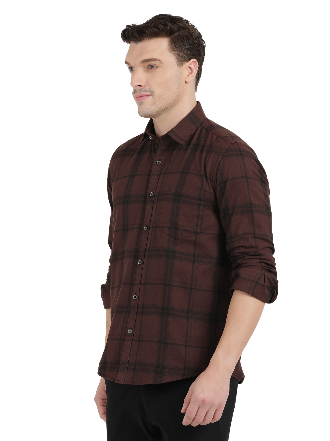 Brown with Black Checked Casual Shirt
