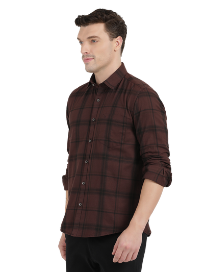 Brown with Black Checked Casual Shirt