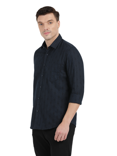 Navy Blue with Subtle Textured Pattern Casual Shirt