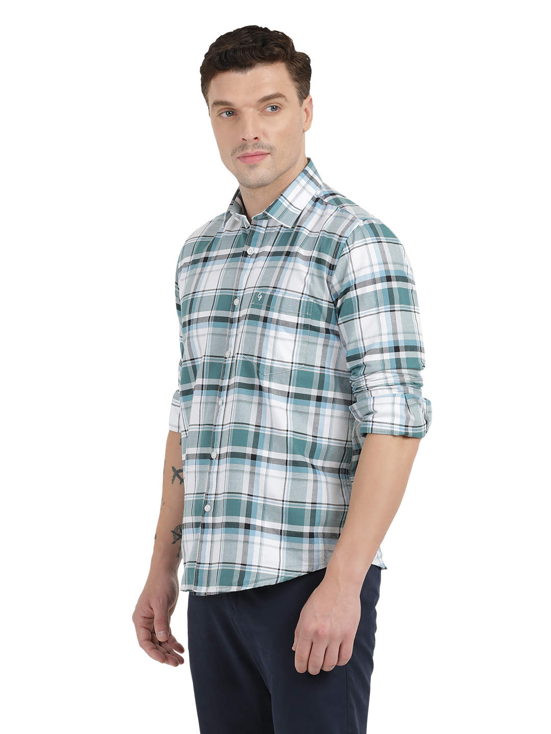 White with Blue Checked Casual Shirt