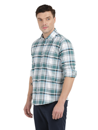 White with Blue Checked Casual Shirt