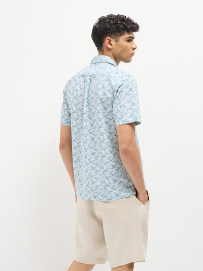 Sky Blue Geomtirc Printed Casual Shirt
