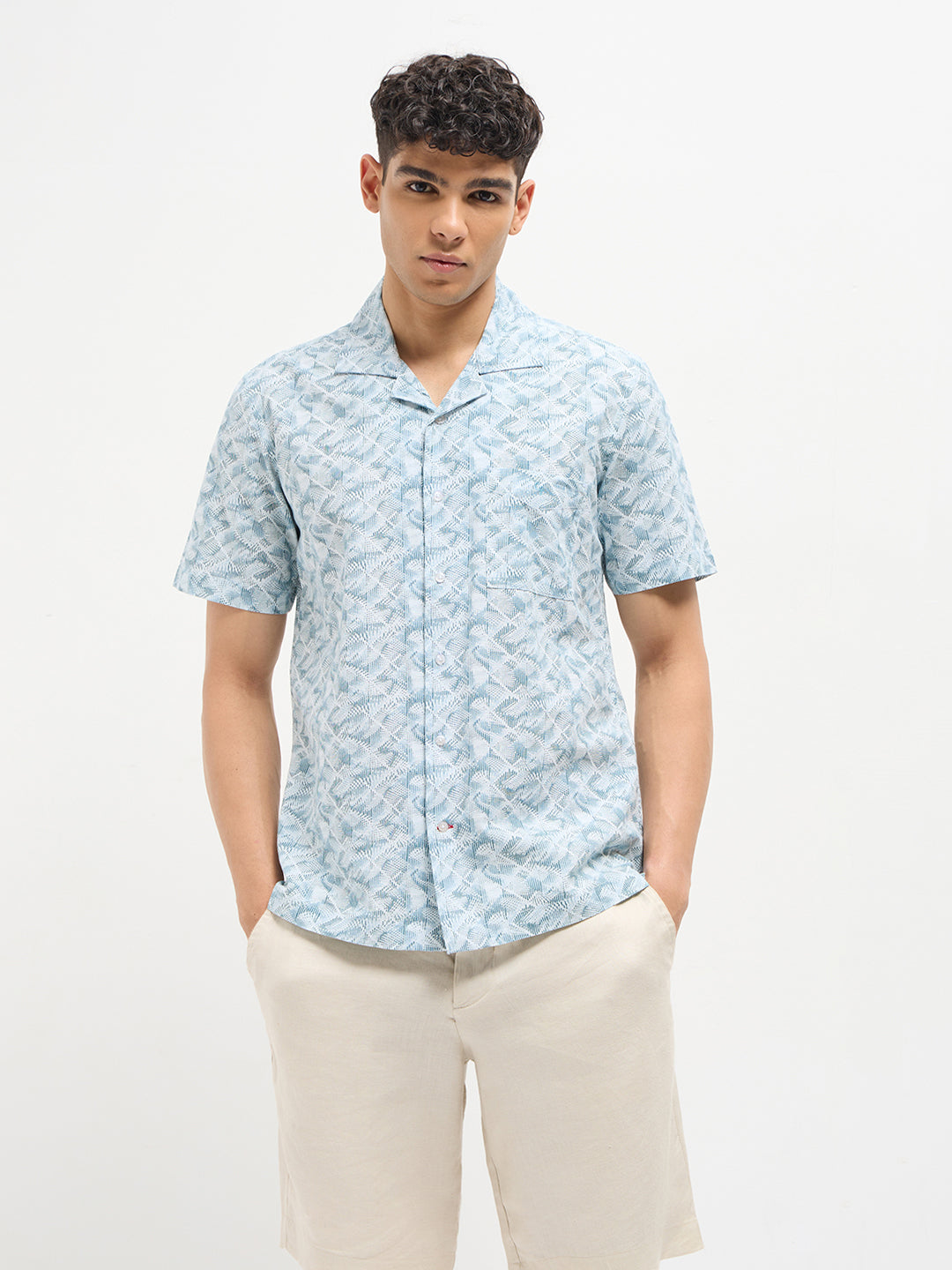 Sky Blue Geomtirc Printed Casual Shirt