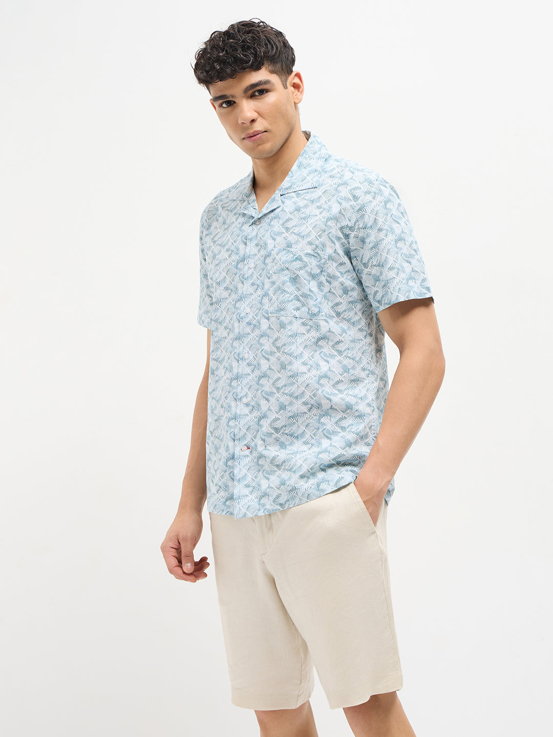 Sky Blue Geomtirc Printed Casual Shirt