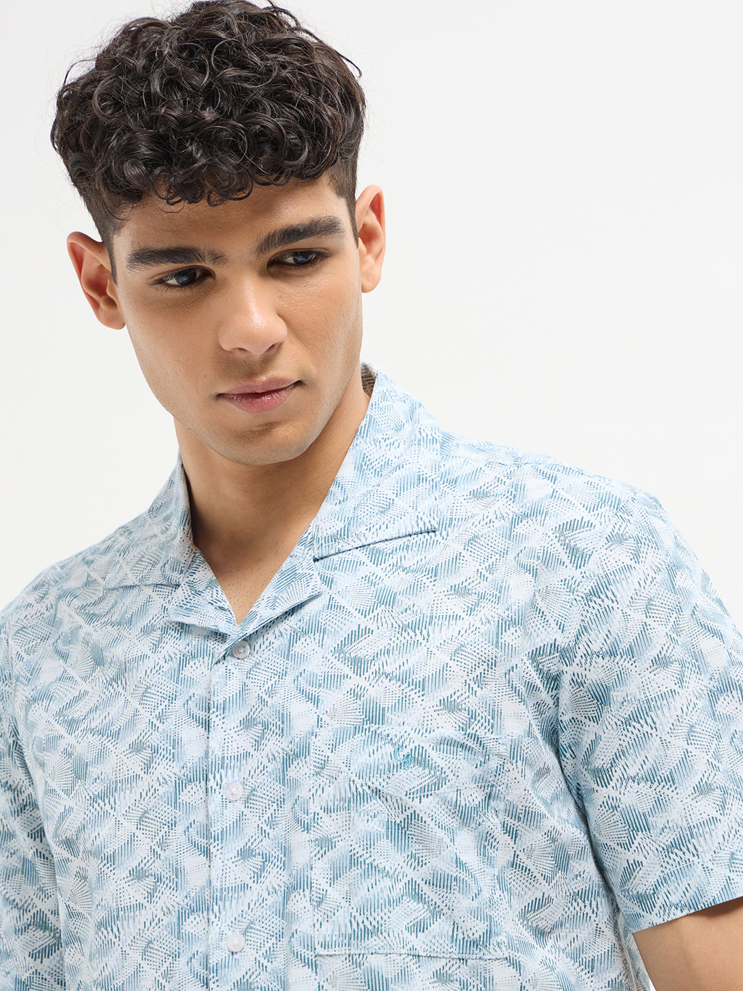 Sky Blue Geomtirc Printed Casual Shirt