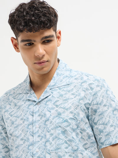Sky Blue Geomtirc Printed Casual Shirt