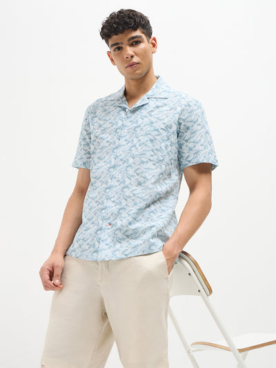 Sky Blue Geomtirc Printed Casual Shirt
