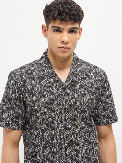 Black Abstract Printed Casual Shirt