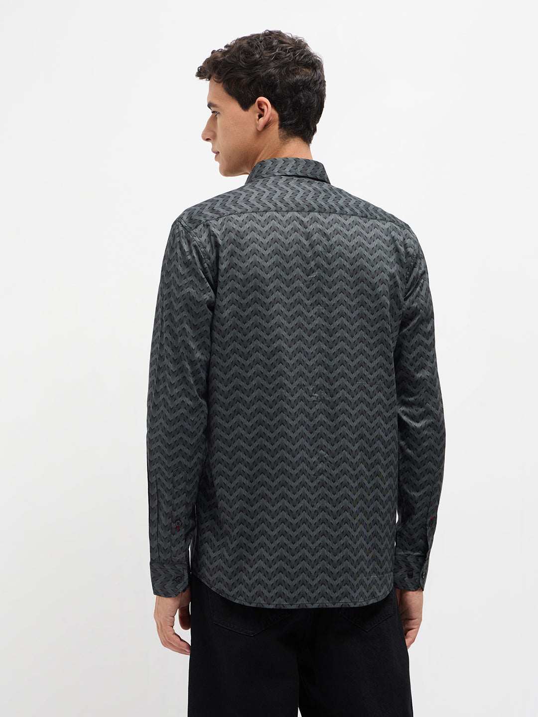 Graphite Grey and Black Geometric Printed Casual Shirt