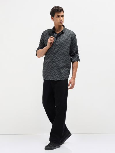Graphite Grey and Black Geometric Printed Casual Shirt
