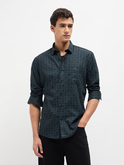 Dark Teal Geometric Printed Shirt