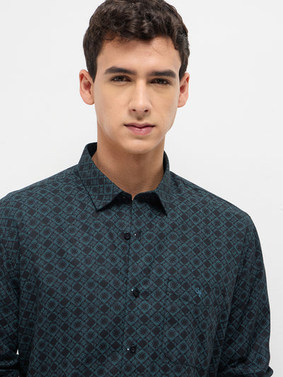 Dark Teal Geometric Printed Shirt