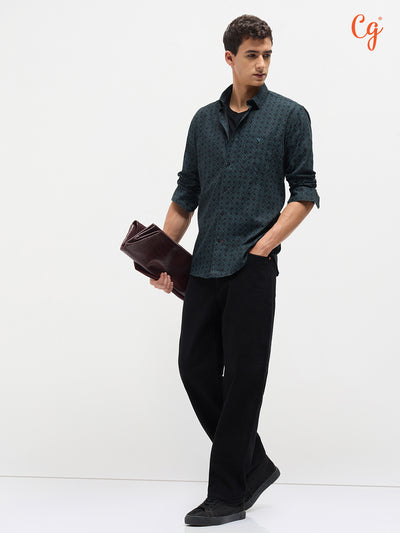 Dark Teal Geometric Printed Shirt