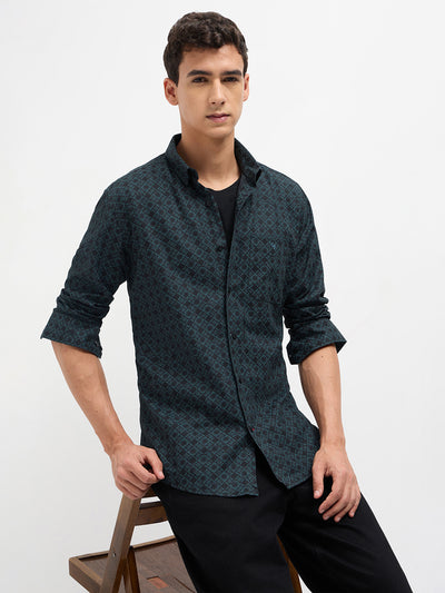 Dark Teal Geometric Printed Shirt