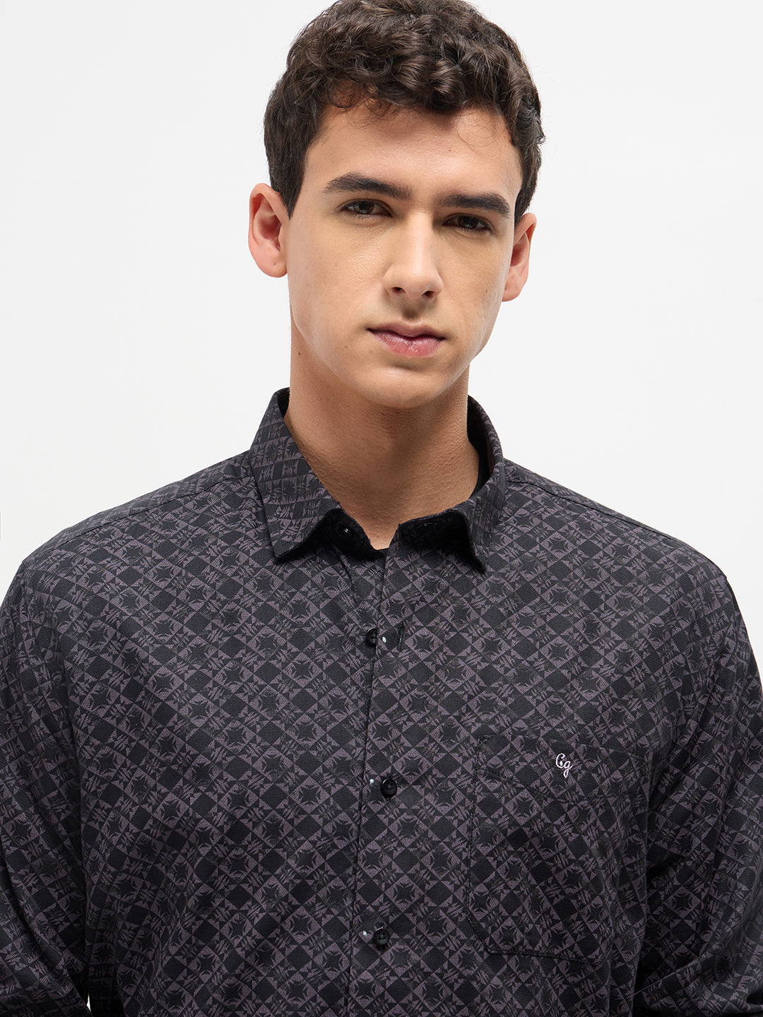 Dark Brown Printed Casual Shirt