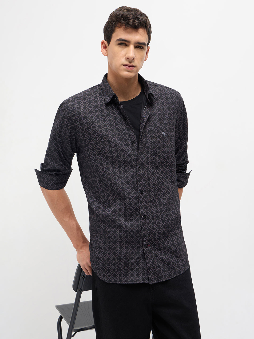 Dark Brown Printed Casual Shirt
