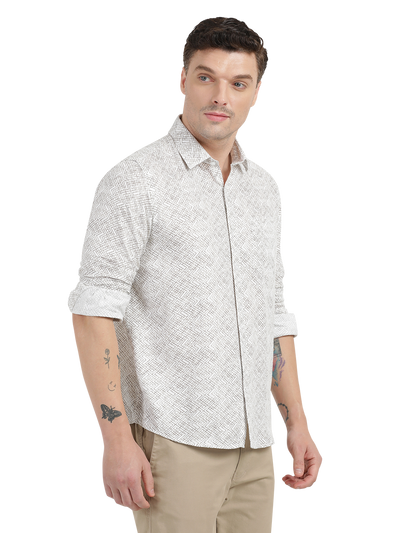 White with Beige Pattern Casual Shirt