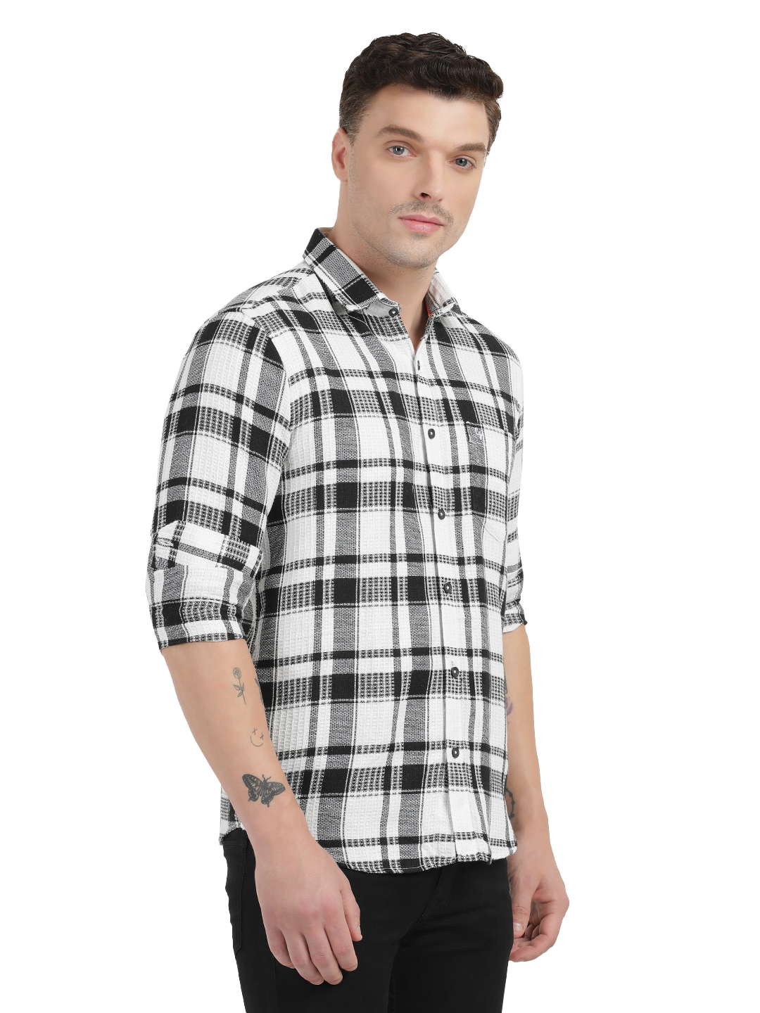 White with Black Checked Casual Shirt
