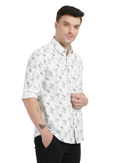 White with Grey Floral Casual Shirt