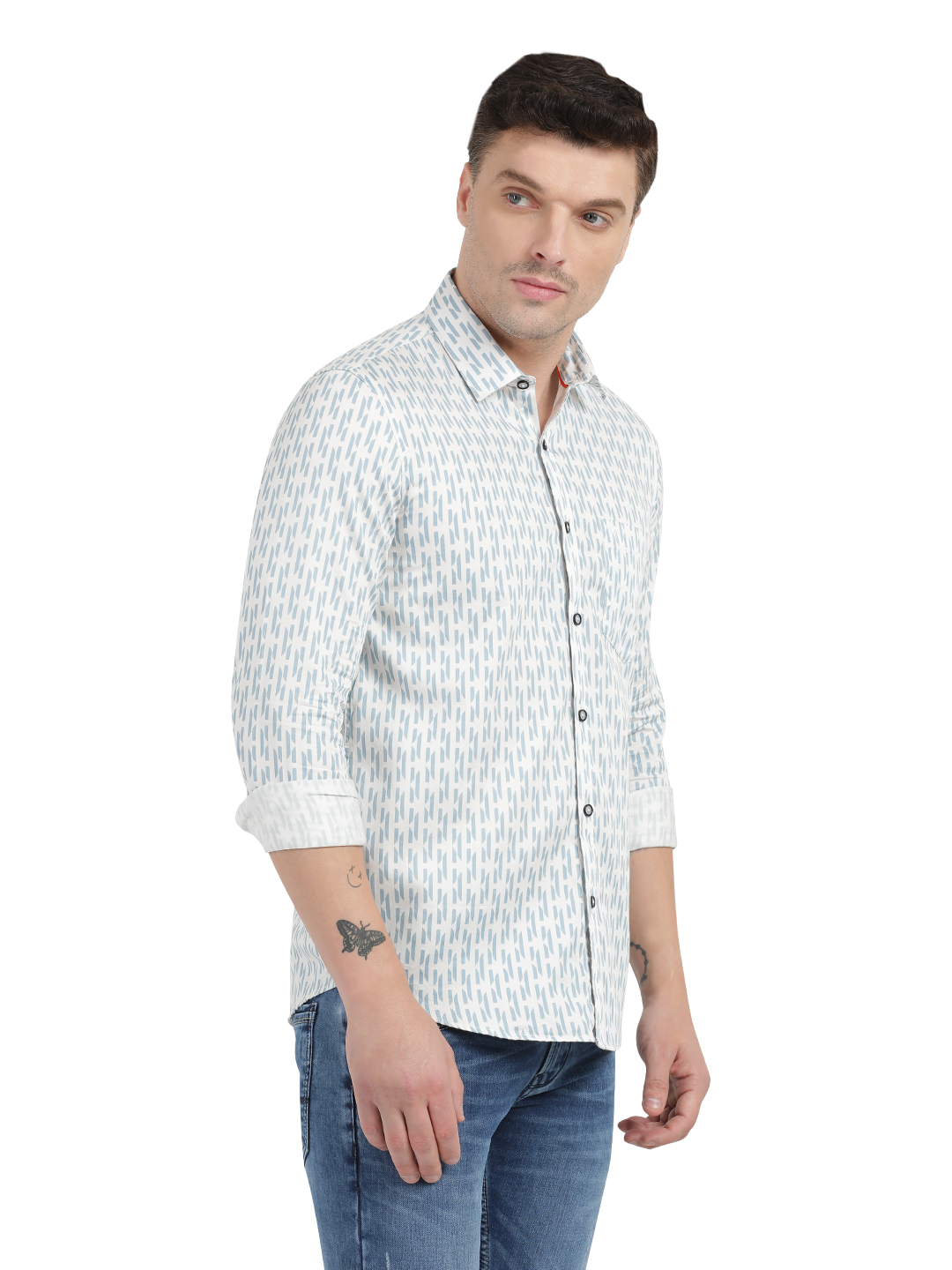 Blue with White Printed Casual Shirt