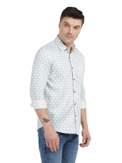 Blue with White Printed Casual Shirt