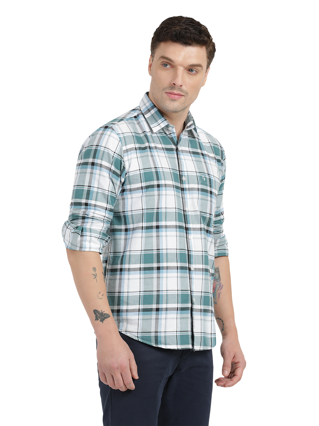 White with Blue Checked Casual Shirt
